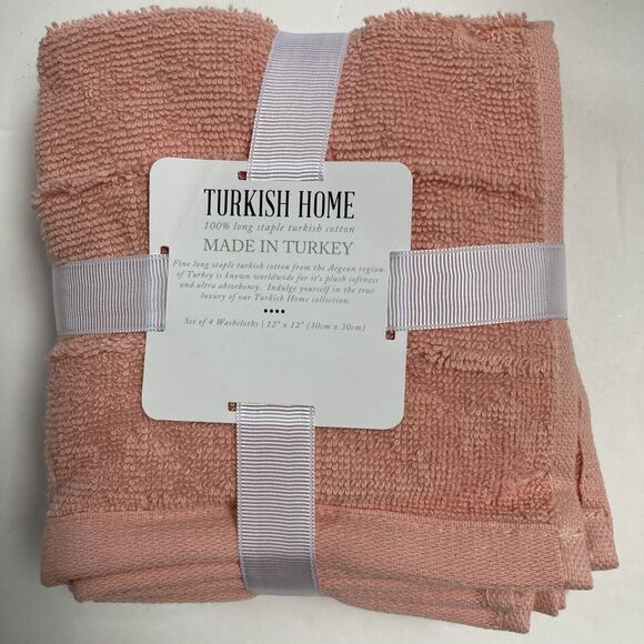 Turkish Home Coral Wash Cloths Cotton Set of Four 12x12 inch - Picture 1 of 7